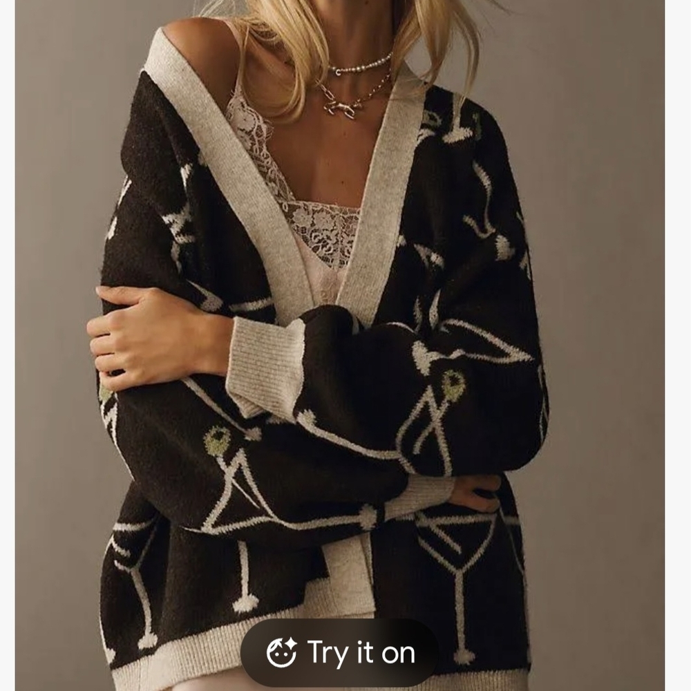 Anthropologie Black and Cream Martini Cardigan